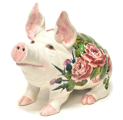 Lot 99 - Large Wemyss pig in cabbage rose and thistle pattern