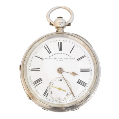 Lot 170 - A silver open face pocket watch by Barnett & Scott