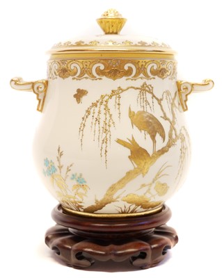 Lot 207 - Lidded twin handle vase on stand