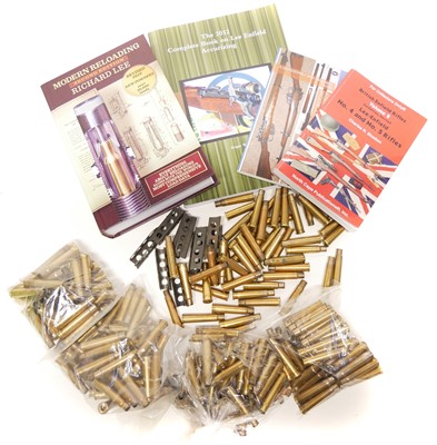 Lot 249 - 550 HXP .303 Brass, three Lee Enfield books and a Lee reloading guide