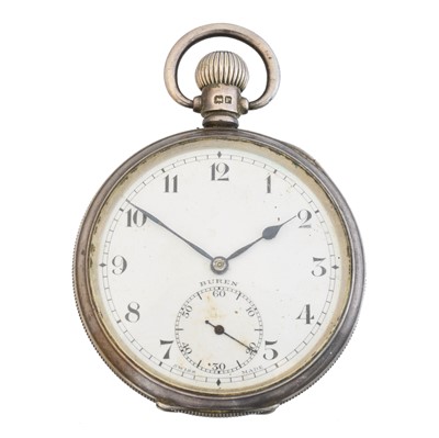 Lot 102 - A silver open face pocket watch by Buren