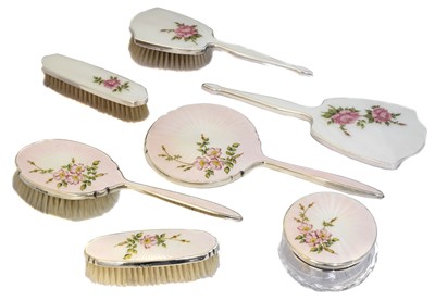 Lot 130 - A silver enamel dressing table set