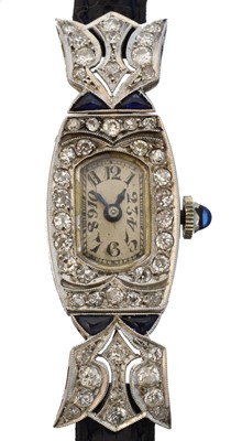Lot 158 - An early 20th century 18ct gold diamond and sapphire cocktail watch