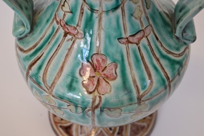 Lot 69 - Della Robbia twin handled footed vase