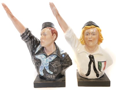 Lot 286 - Pair of Italian Youth Facist pottery figures