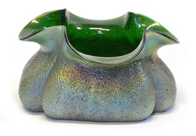 Lot 62 - Green iridescent glass bowl in the manner of Loetz