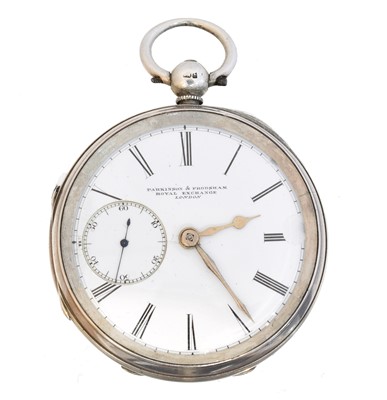 Lot 225 - A silver open face pocket watch by Parkinson & Frodsham