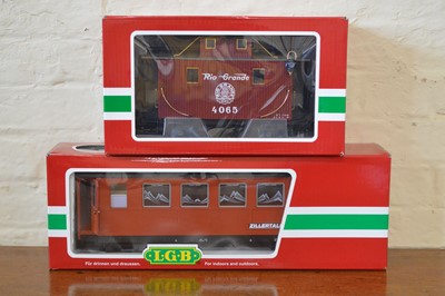 Lot 195 - LGB G Scale caboose and passenger car