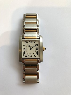 Lot 189 - A steel and gold Cartier Tank Francaise wristwatch
