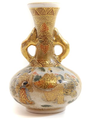 Lot 161 - Miniature Japanese Satsuma twin handled vase