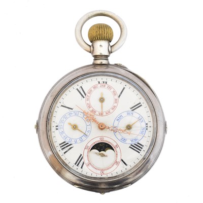 Lot 226 - A silver open face calendar pocket watch by Arthur Didishem