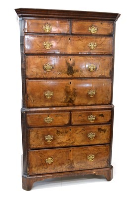 Lot 254 - Queen Anne walnut veneered chest on chest