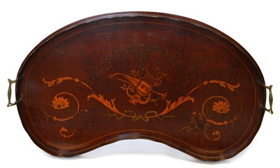 Lot 234 - Edwardian mahogany kidney-shaped tea tray