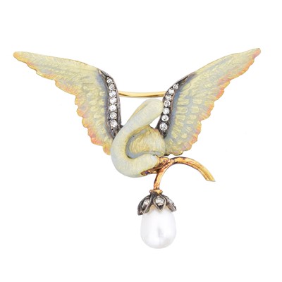 Lot 11 - An enamel diamond and pearl brooch
