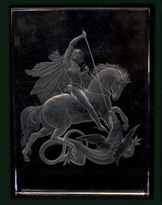 Lot 106 - Engraved glass panel of George and the Dragon