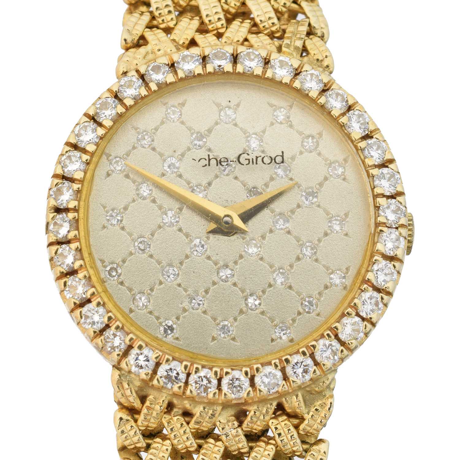Lot 161 - A 9ct gold diamond wristwatch by Bueche Girod