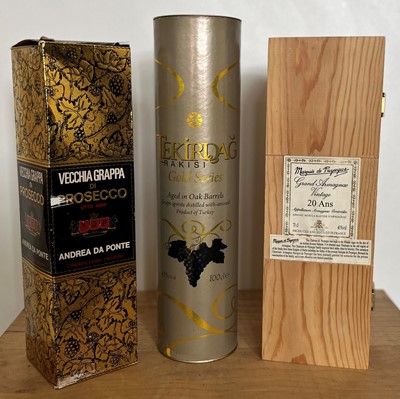 Lot 73 - 3 Bottles (including 1 Litre) Fine 20 yo Armagnac and Brandy