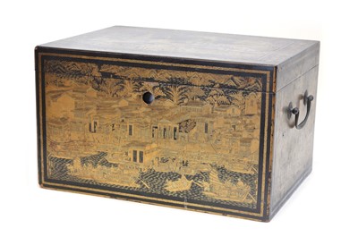 Lot 207 - Japanese chinoiserie box with engraved interior lining.