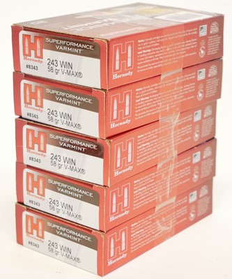 Lot 287 - 100 rounds Hornady 243 58gr Vmax Superformance Varmint ammunition