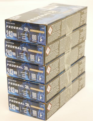 Lot 289 - 100 rounds Federal Power Shok 243 100gr JSP ammunition