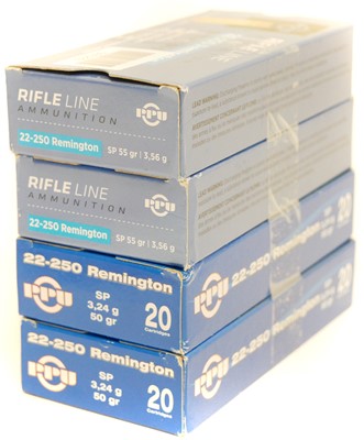 Lot 294 - 80 rounds PPU Privi Partisan 22-250 ammunition (40 x 55gr SP, 40 x 50 gr SP)