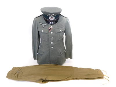 Lot 372 - German WWII Infantry NCO's cap, tunic and a pair of tropical breeches.