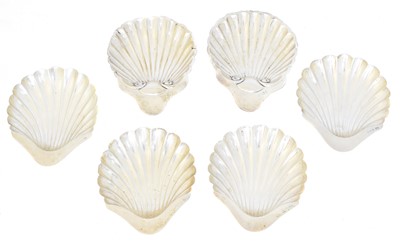 Lot 109 - Three pairs of early 20th century silver shell shaped dishes