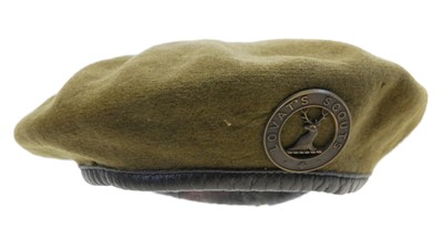Lot 368 - WWII Beret with Lovat's Scouts cap badge