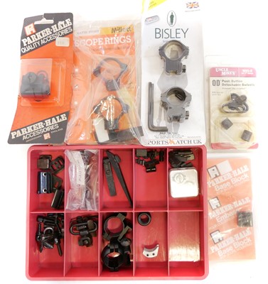 Lot 242 - Scope rings, sights, base blocks, sling swivels and other parts