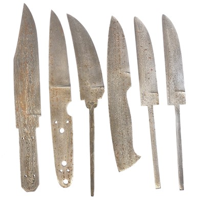 Lot 341 - Six Damascus steel knife blades
