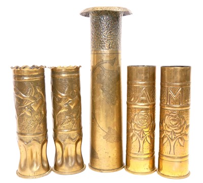 Lot 360 - Trench art decorated shell cases
