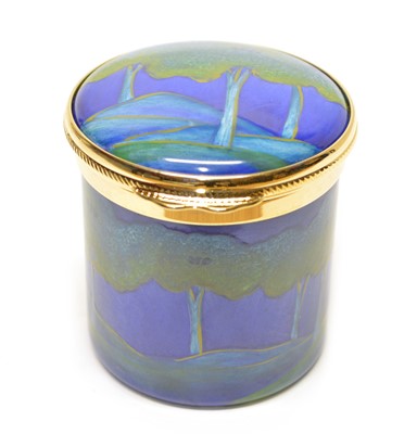 Lot 53 - Moorcroft Enamel cylindrical box decorated in Moonlit Blue