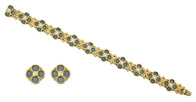 Lot 50 - An 18ct gold enamel and diamond suite of jewellery by Leo De Vroomen