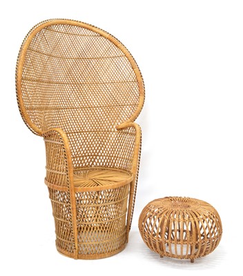 Lot 97 - Cane and Wicker peacock chair and Franco Albini stool