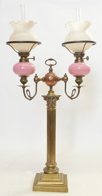 Lot 221 - Victorian two-branch oil lamp