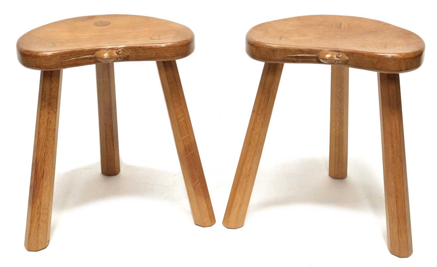 Lot 84 - Two Mouseman Kidney shaped Calf Stools