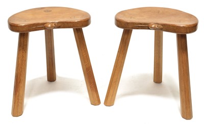 Lot 84 - Two Mouseman Kidney shaped Calf Stools