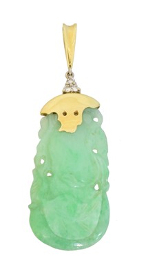 Lot 73 - A jade and diamond pendant