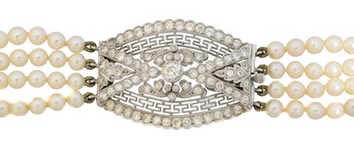 Lot 81 - A cultured pearl and diamond necklace