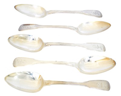 Lot 192 - Five George III and later silver table spoons
