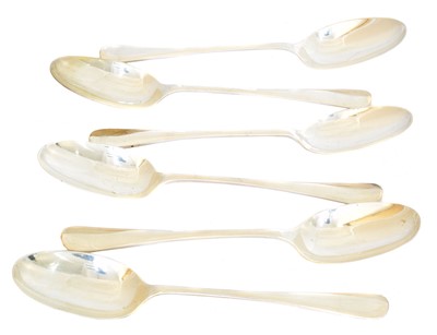 Lot 121 - Six silver Rat tail pattern table spoons