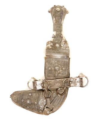 Lot 276 - Arabic white metal mounted Jambiya