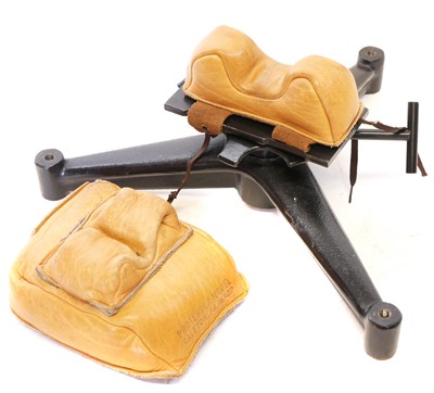 Lot 197 - Protektor adjustable rifle rest with leather sand bags.