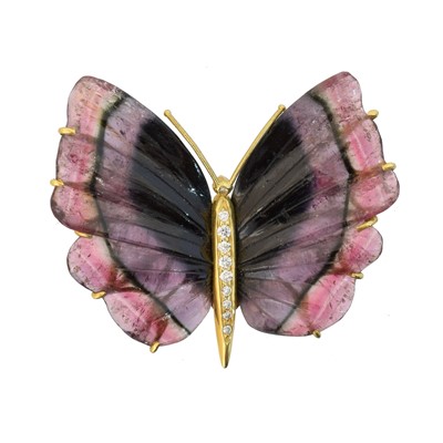Lot 8 - An 18ct gold tourmaline and diamond brooch