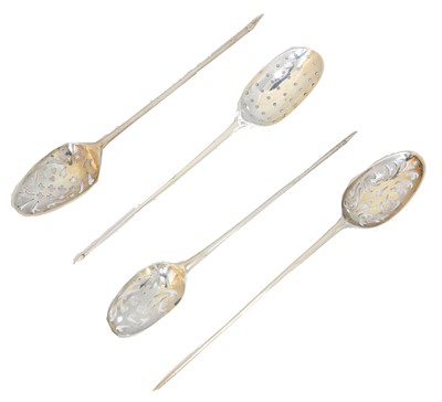 Lot 107 - Four 18th century silver mote spoons