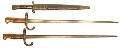 Lot 445 - 1888 pattern bayonet and scabbard and two Grass 1876 bayonets
