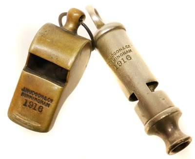 Lot 487 - Two J. Hudson WWI era whistles