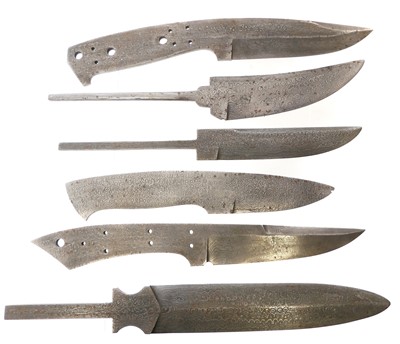 Lot 444 - Six Damascus steel knife blades
