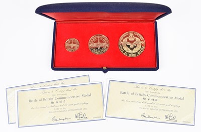 Lot 94 - Set of three 18 carat Gold Medals commemorating 25th Anniversary of the Battle of Britain.