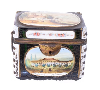 Lot 196 - An enamelled glass jewellery casket